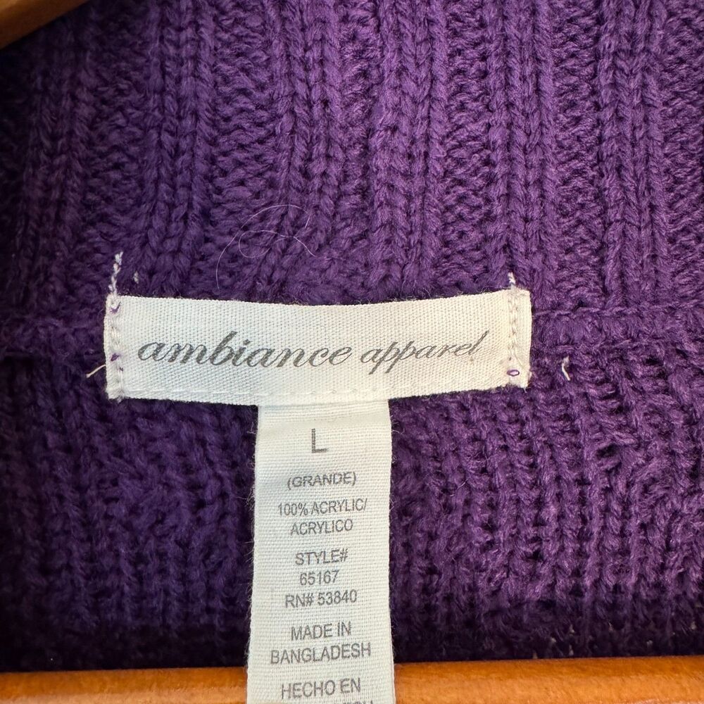 Ambiance Apparel Women's Purple Knit Open 3/4 Sleeve Cardigan Size Large - Picture 7 of 7